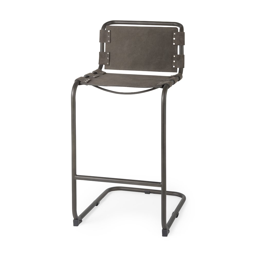 43" Total Height Brown/Gray Suede Iron Frame Bar Stool