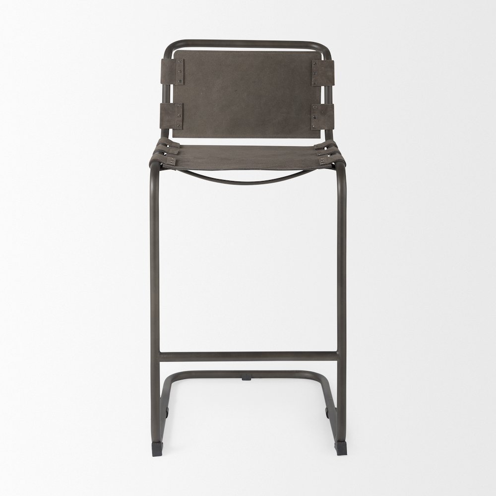 43" Total Height Brown/Gray Suede Iron Frame Bar Stool