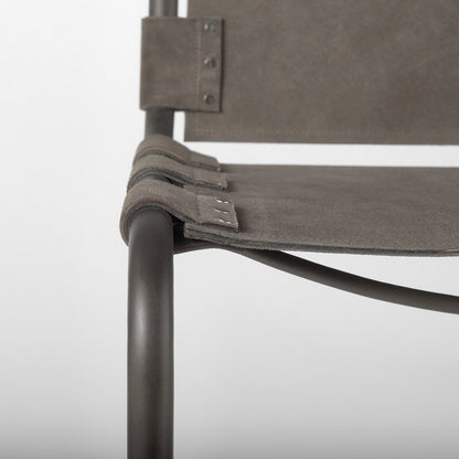 43" Total Height Brown/Gray Suede Iron Frame Bar Stool