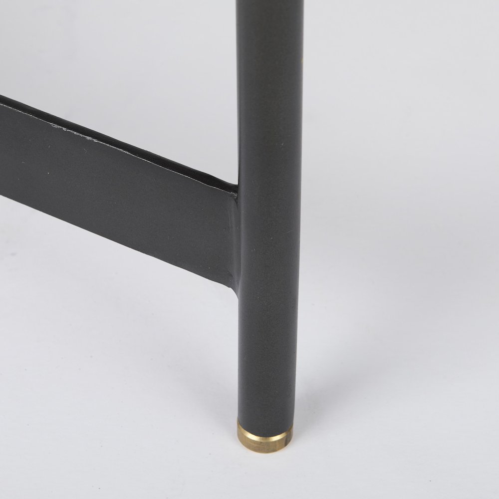 (Set Of 2) Light Brown Wood Black Metal Base Nesting Side Tables