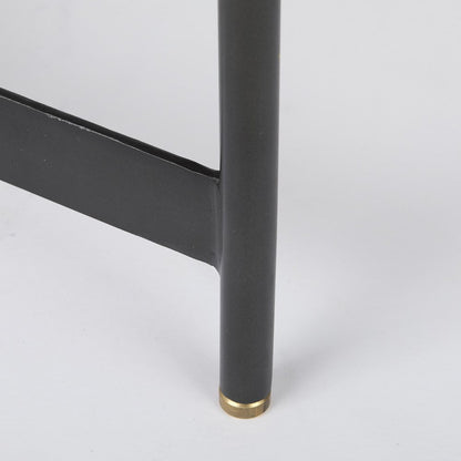 (Set Of 2) Light Brown Wood Black Metal Base Nesting Side Tables