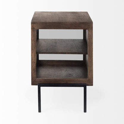 Arelius 20L x 18W x 26H  Medium Brown Wood Black Metal Frame End/Side Table