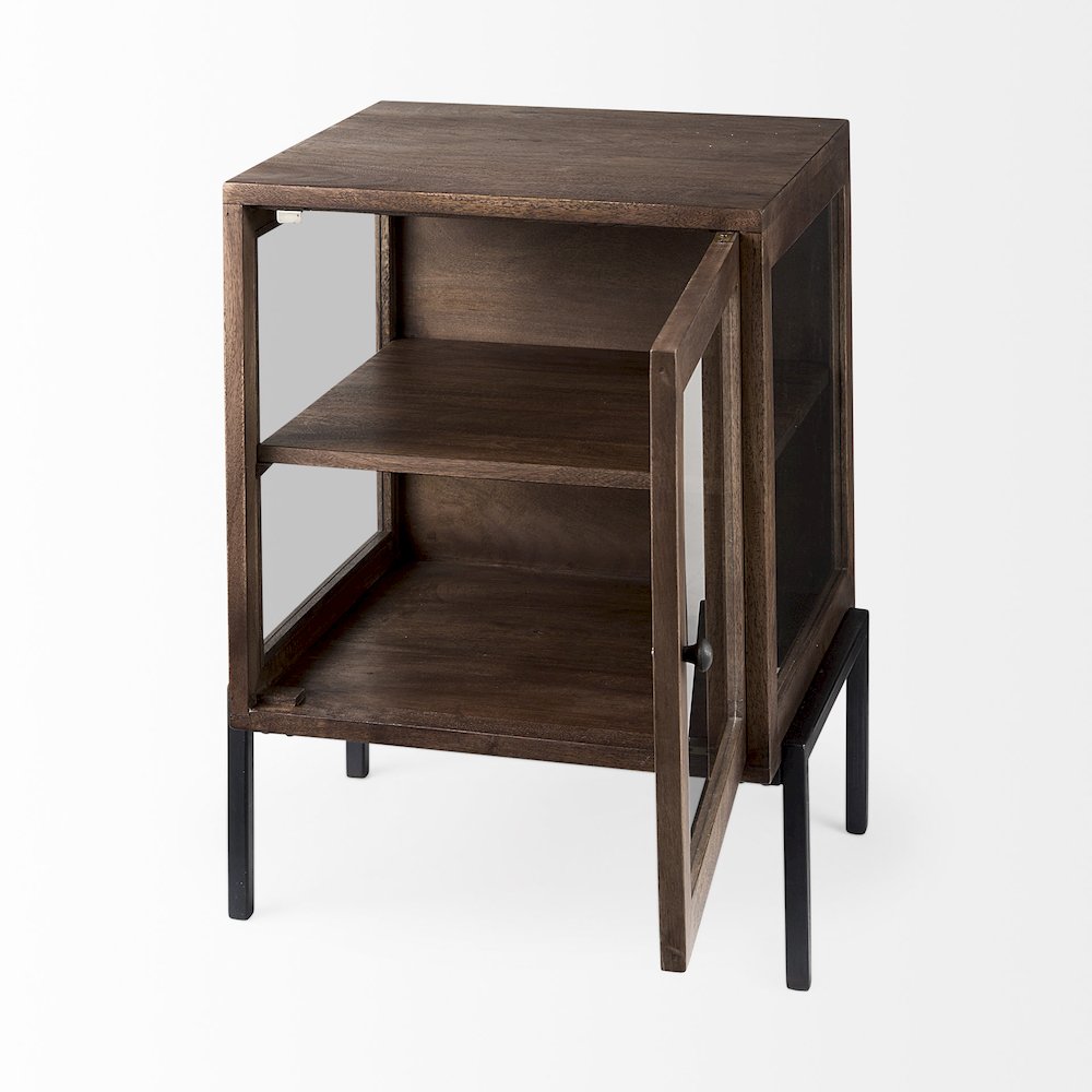 Arelius 20L x 18W x 26H  Medium Brown Wood Black Metal Frame End/Side Table