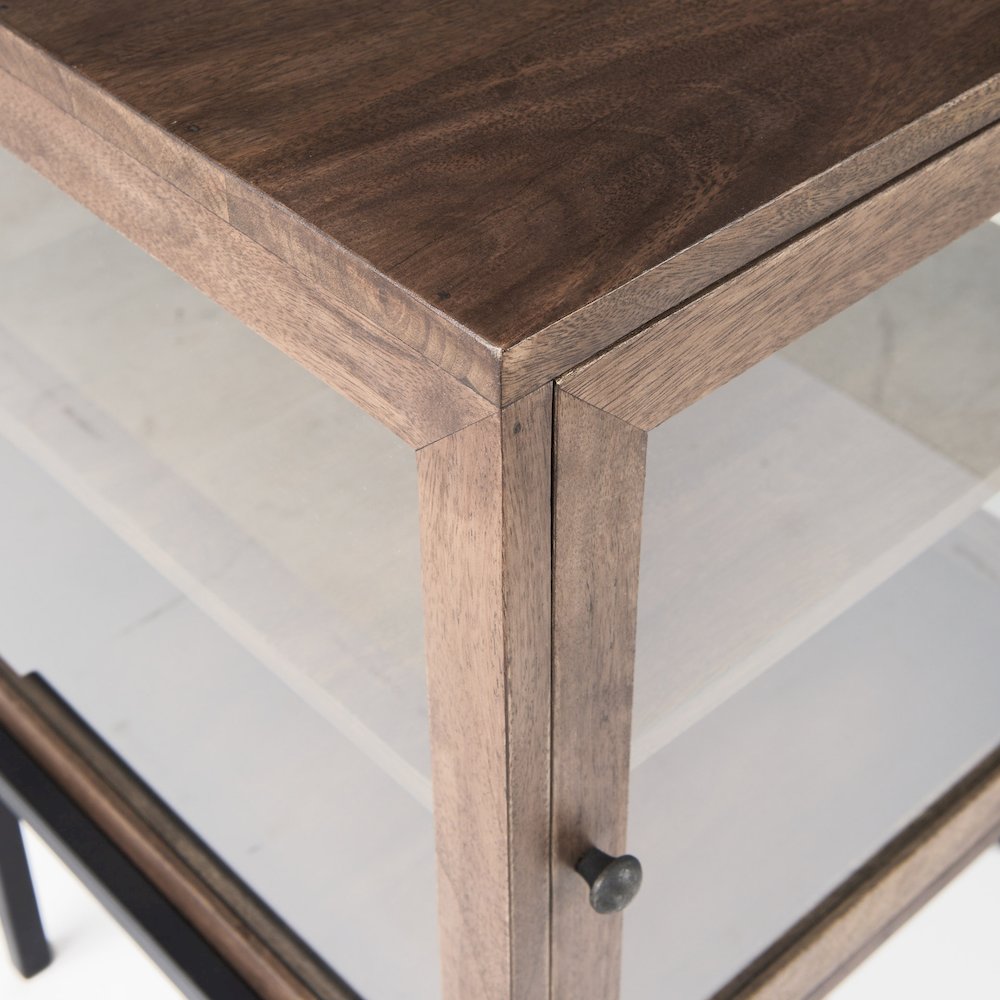 Arelius 20L x 18W x 26H  Medium Brown Wood Black Metal Frame End/Side Table