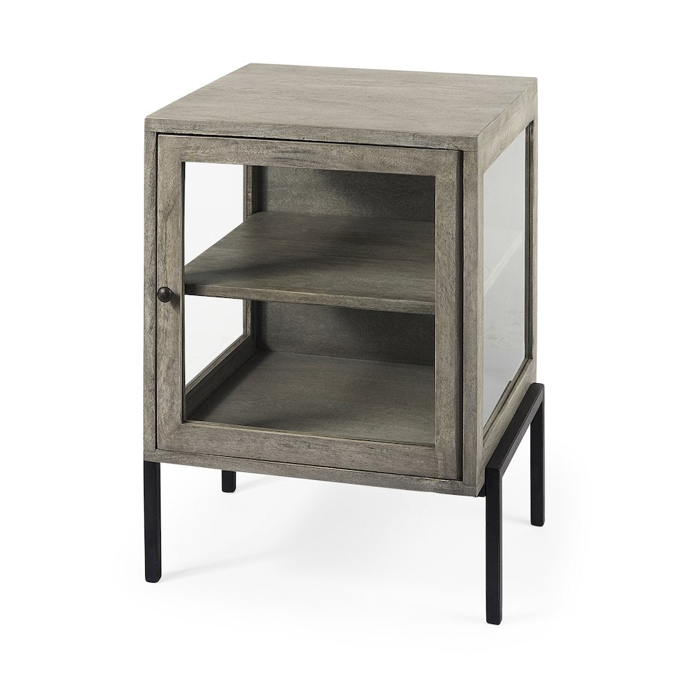Arelius 20L x 18W x 26H Gray Wood Black Metal Frame End/Side Table