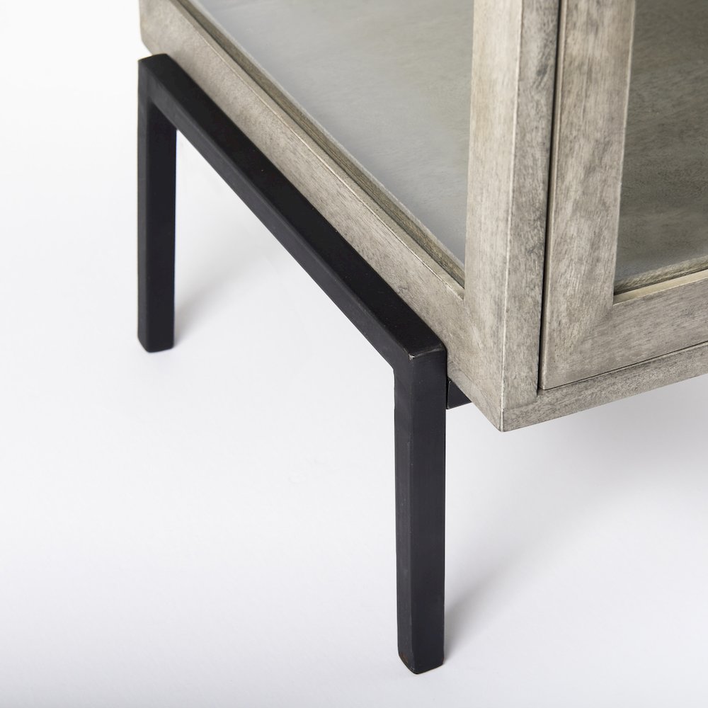 Arelius 20L x 18W x 26H Gray Wood Black Metal Frame End/Side Table