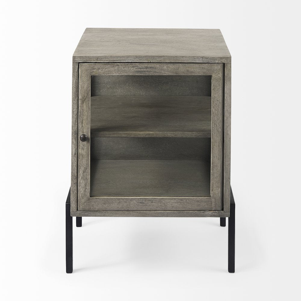 Arelius 20L x 18W x 26H Gray Wood Black Metal Frame End/Side Table