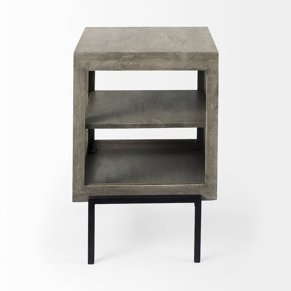 Arelius 20L x 18W x 26H Gray Wood Black Metal Frame End/Side Table