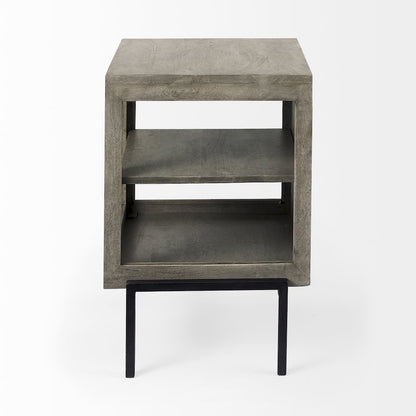 Arelius 20L x 18W x 26H Gray Wood Black Metal Frame End/Side Table