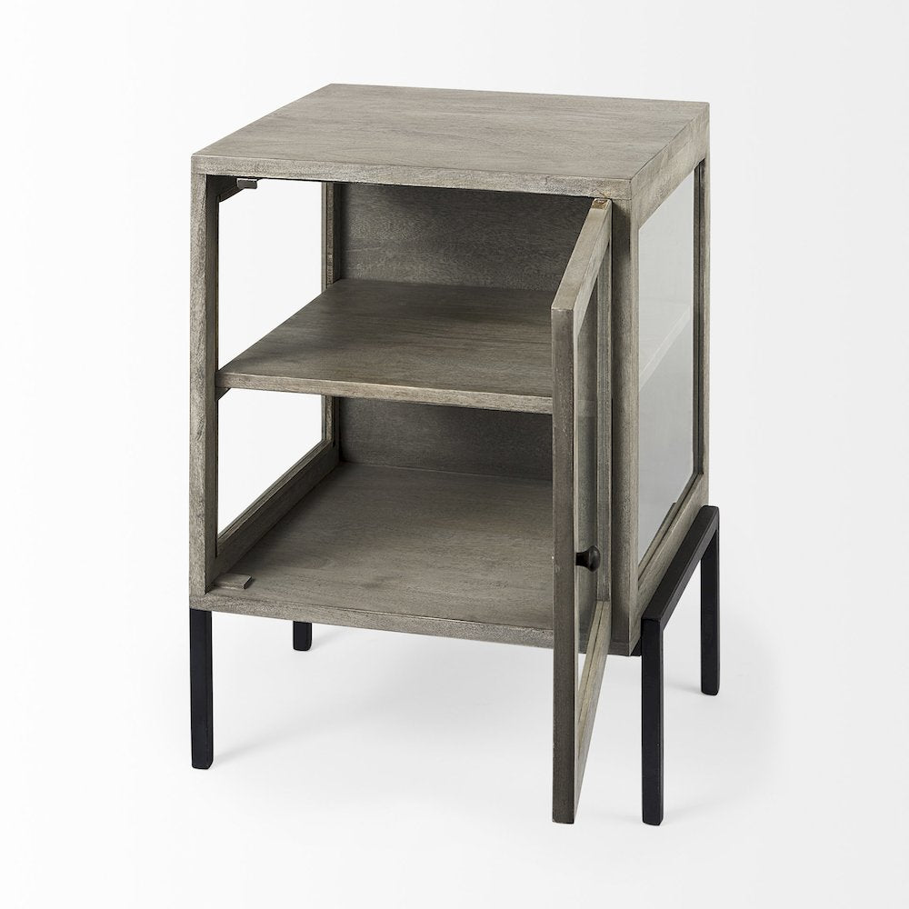 Arelius 20L x 18W x 26H Gray Wood Black Metal Frame End/Side Table