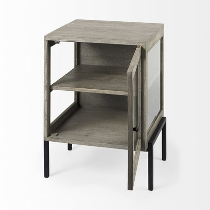 Arelius 20L x 18W x 26H Gray Wood Black Metal Frame End/Side Table