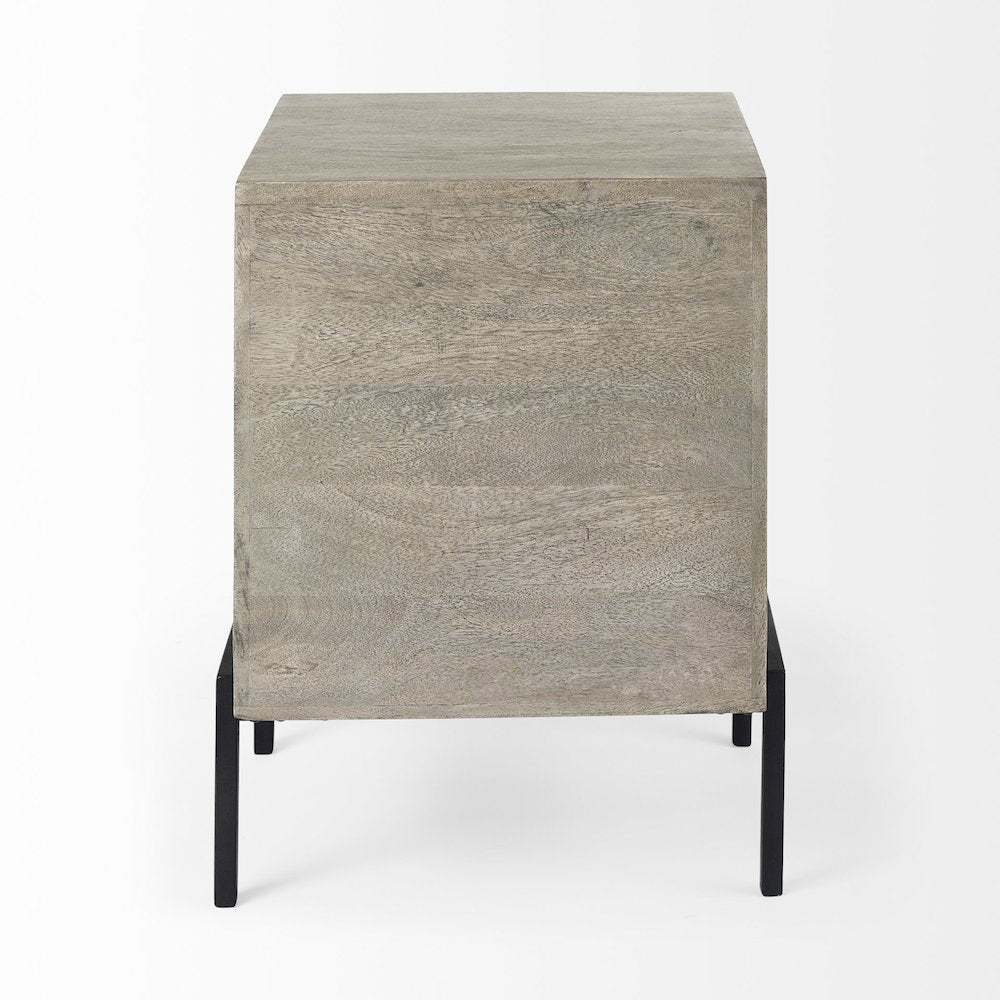 Arelius 20L x 18W x 26H Gray Wood Black Metal Frame End/Side Table