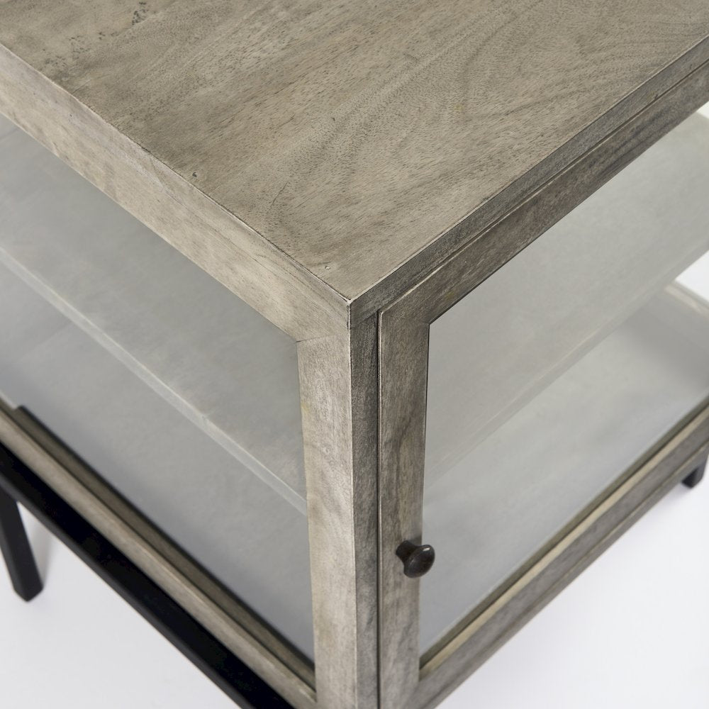 Arelius 20L x 18W x 26H Gray Wood Black Metal Frame End/Side Table