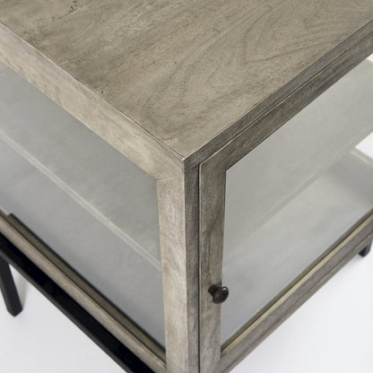 Arelius 20L x 18W x 26H Gray Wood Black Metal Frame End/Side Table