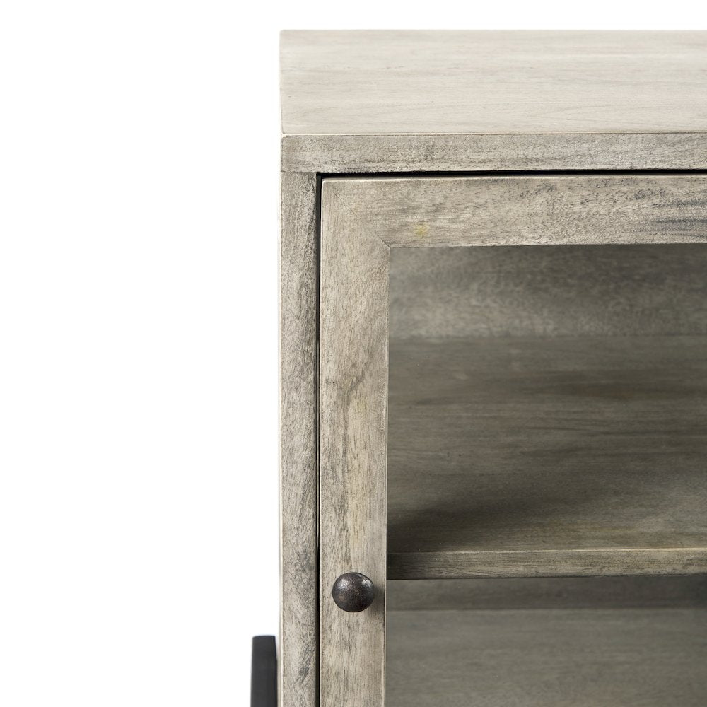 Arelius 20L x 18W x 26H Gray Wood Black Metal Frame End/Side Table