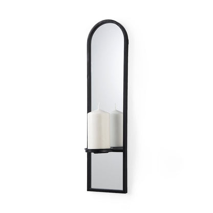 Evianna 7L x 7W x 25H MirroredBlack Metal Frame Wall Candle Holder