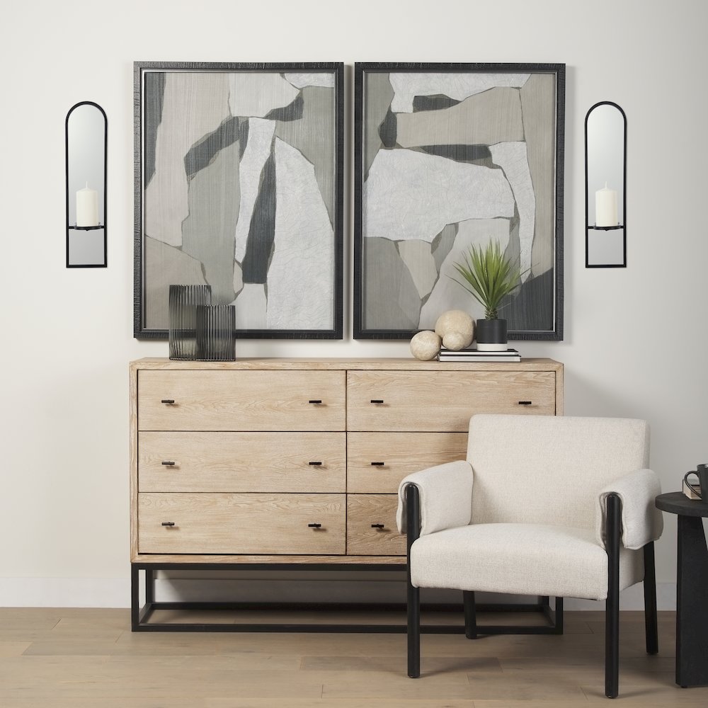 Evianna 7L x 7W x 25H MirroredBlack Metal Frame Wall Candle Holder