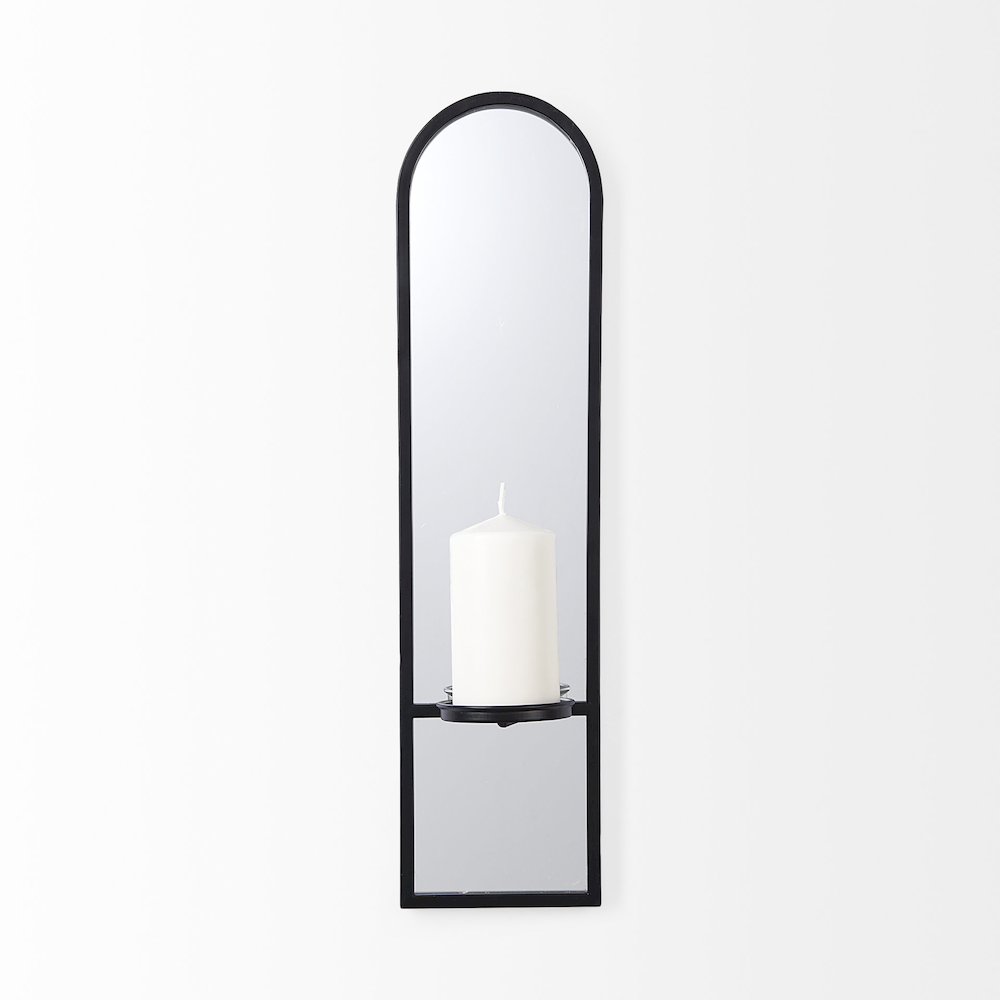 Evianna 7L x 7W x 25H MirroredBlack Metal Frame Wall Candle Holder