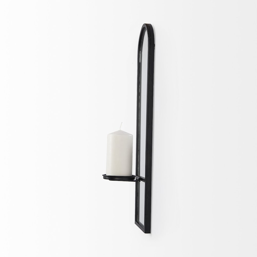 Evianna 7L x 7W x 25H MirroredBlack Metal Frame Wall Candle Holder