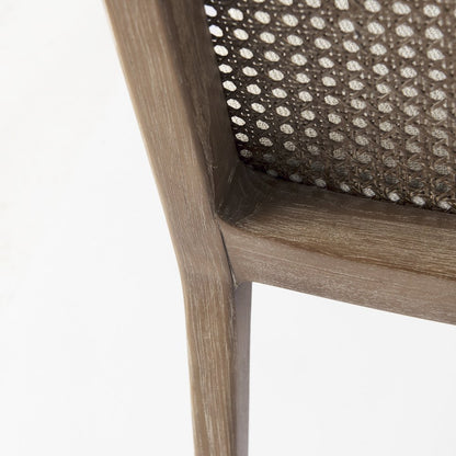 Light Brown Wood Cream Fabric Seat And Cane Back Armless Dining Chair