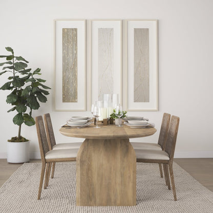 Light Brown Wood Cream Fabric Seat And Cane Back Armless Dining Chair