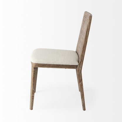 Light Brown Wood Cream Fabric Seat And Cane Back Armless Dining Chair