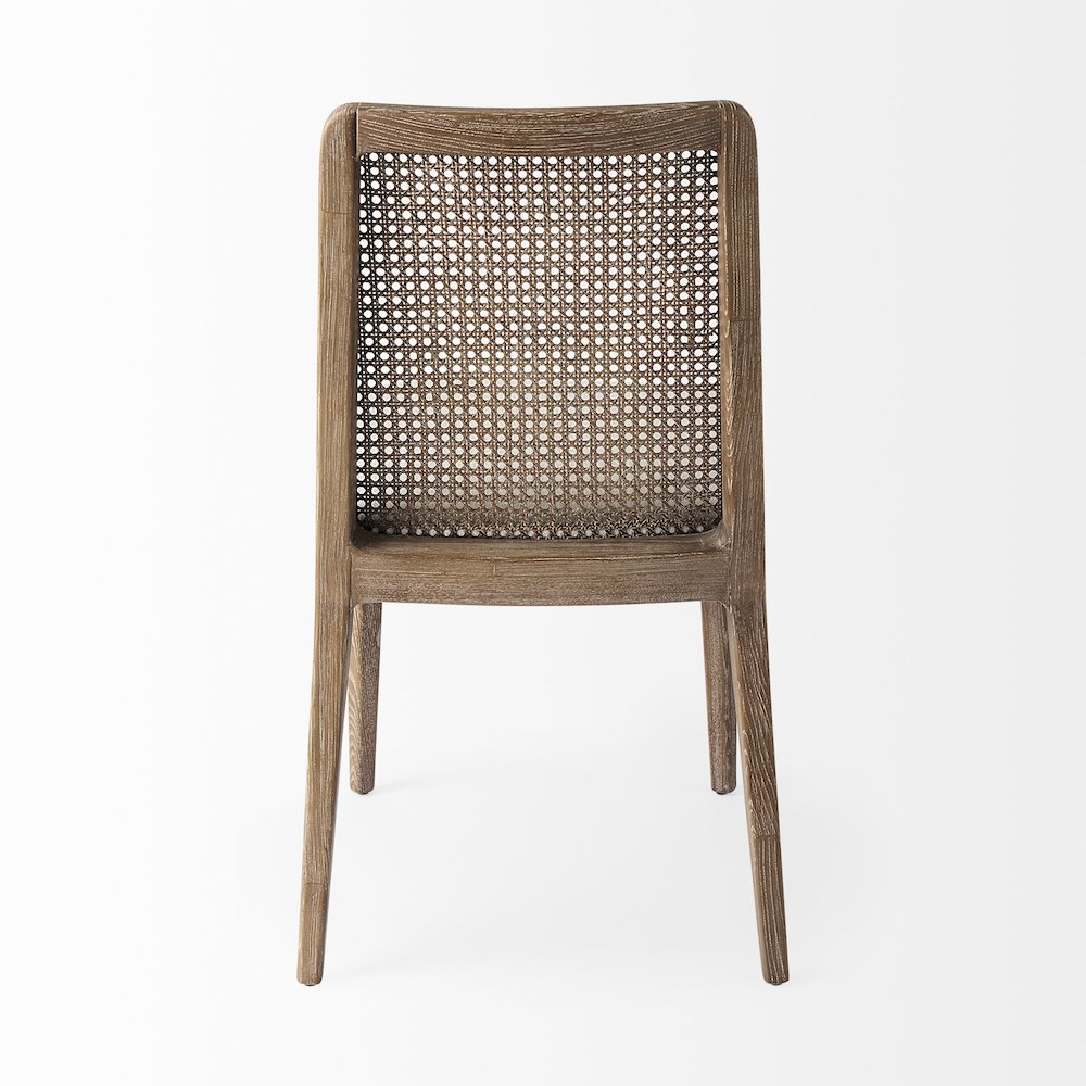 Light Brown Wood Cream Fabric Seat And Cane Back Armless Dining Chair