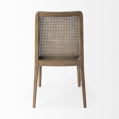Light Brown Wood Cream Fabric Seat And Cane Back Armless Dining Chair