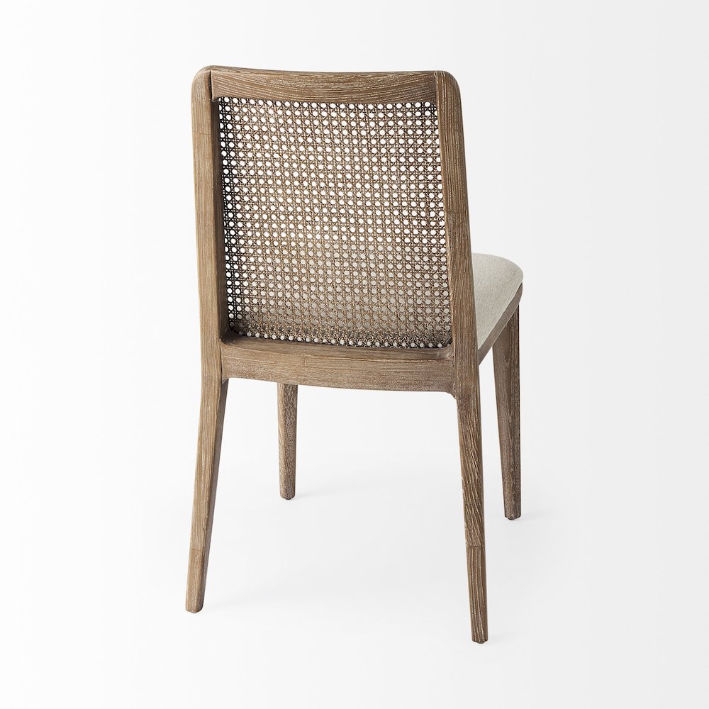 Light Brown Wood Cream Fabric Seat And Cane Back Armless Dining Chair