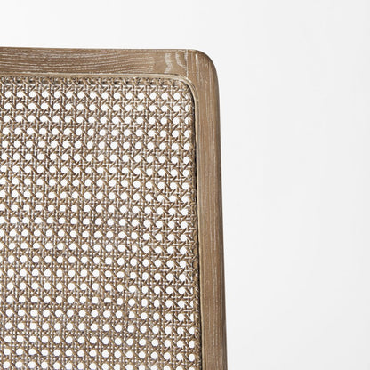 Light Brown Wood Cream Fabric Seat And Cane Back Armless Dining Chair