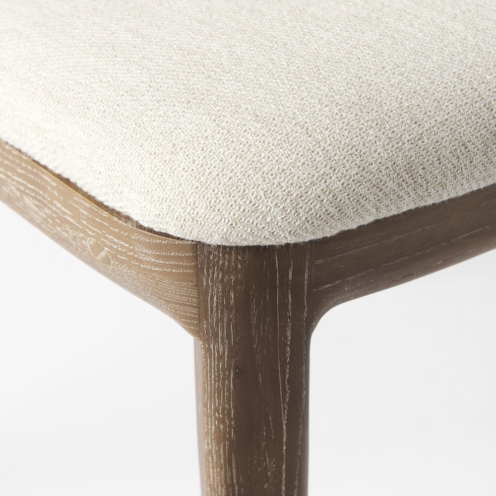 Light Brown Wood Cream Fabric Seat And Cane Back Armless Dining Chair