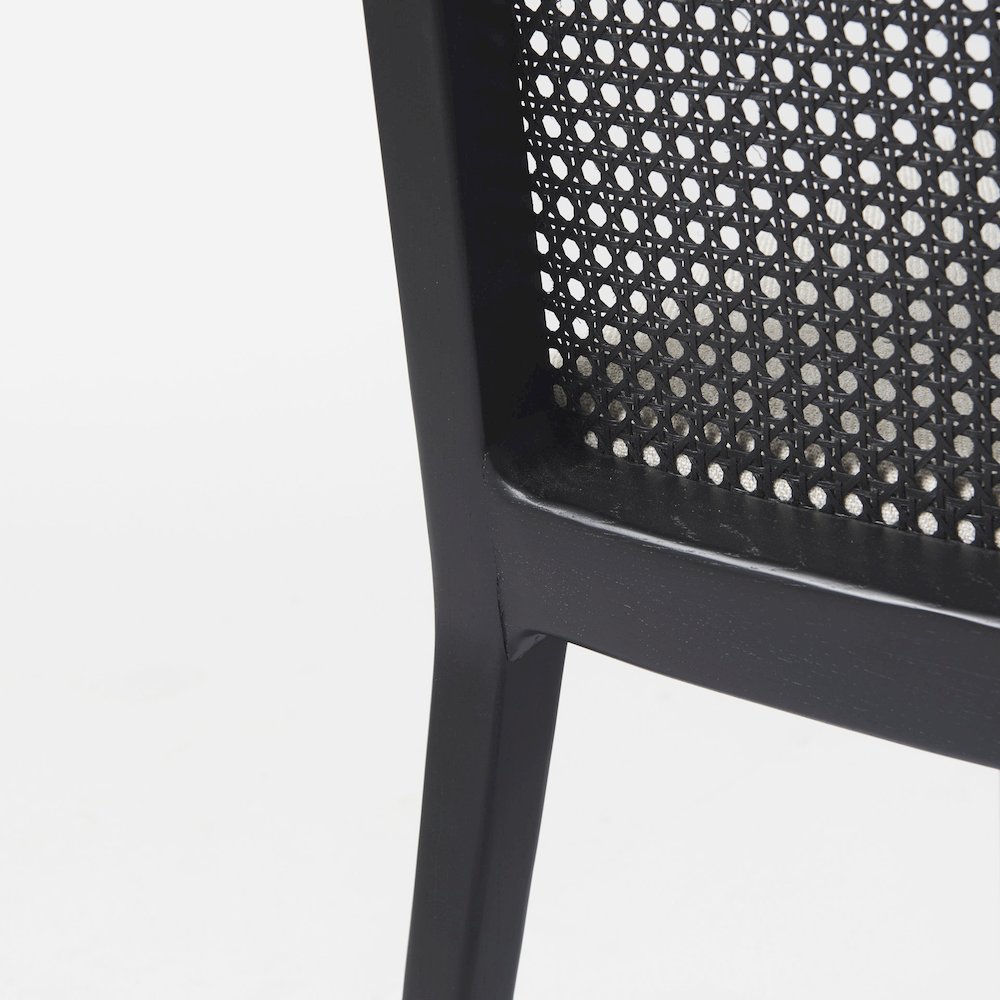 Black Wood Cream Fabric Seat And Cane Back Armless Dining Chair