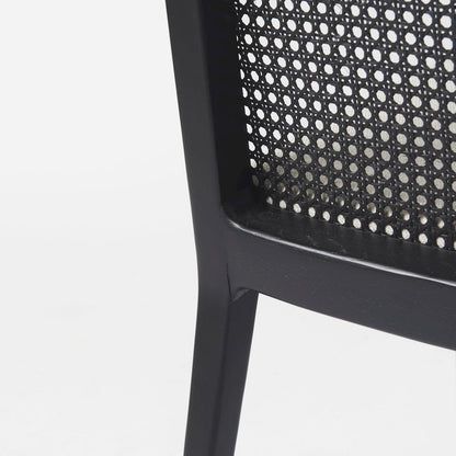 Black Wood Cream Fabric Seat And Cane Back Armless Dining Chair
