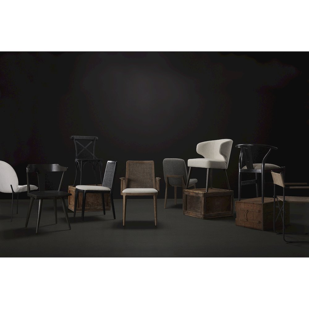 Black Wood Cream Fabric Seat And Cane Back Armless Dining Chair