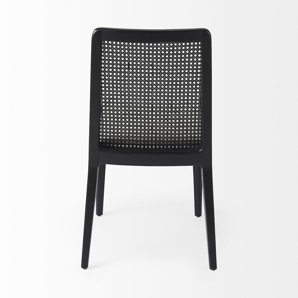 Black Wood Cream Fabric Seat And Cane Back Armless Dining Chair