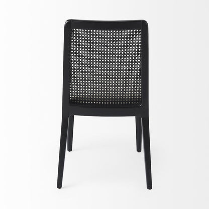 Black Wood Cream Fabric Seat And Cane Back Armless Dining Chair