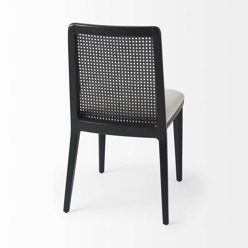 Black Wood Cream Fabric Seat And Cane Back Armless Dining Chair