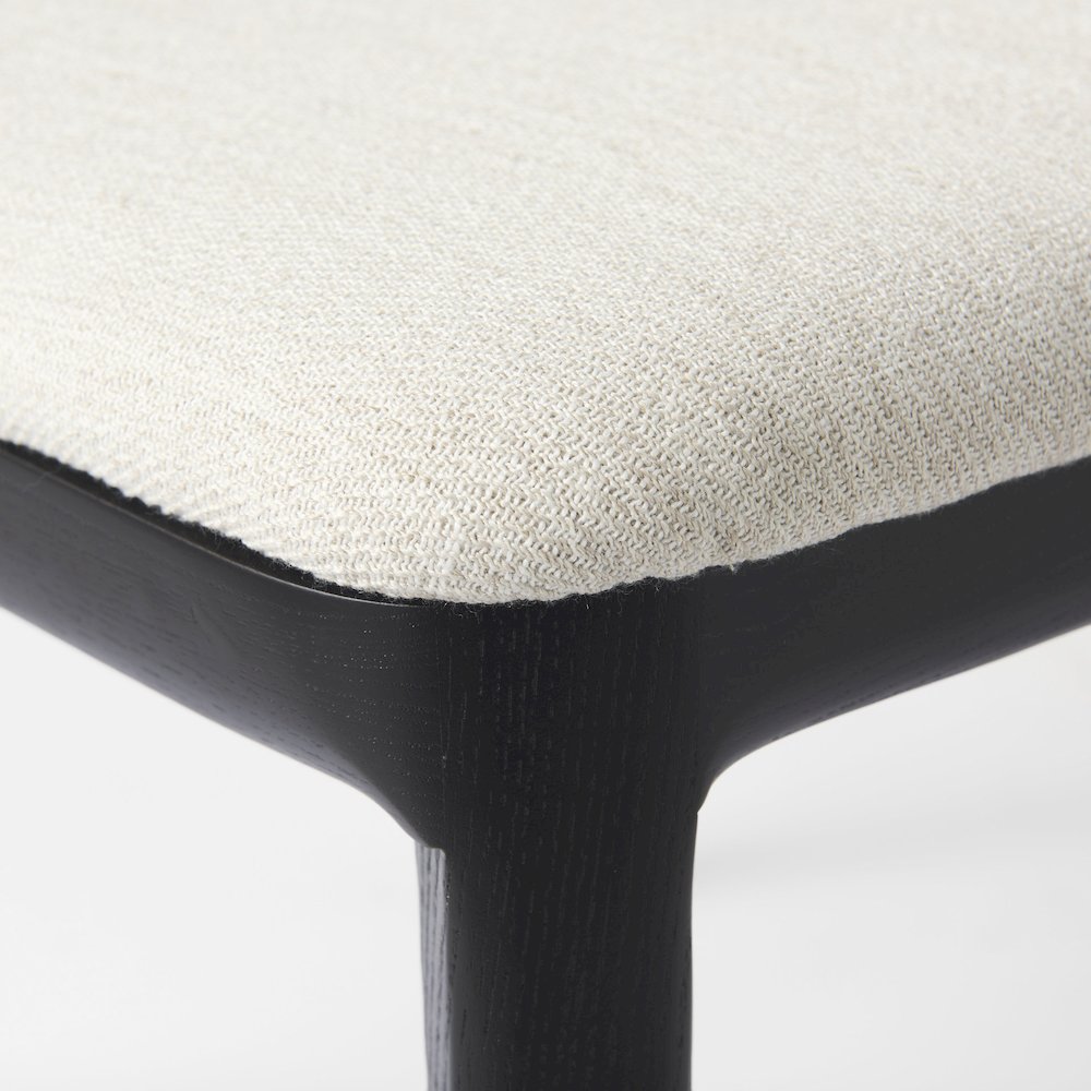 Black Wood Cream Fabric Seat And Cane Back Armless Dining Chair