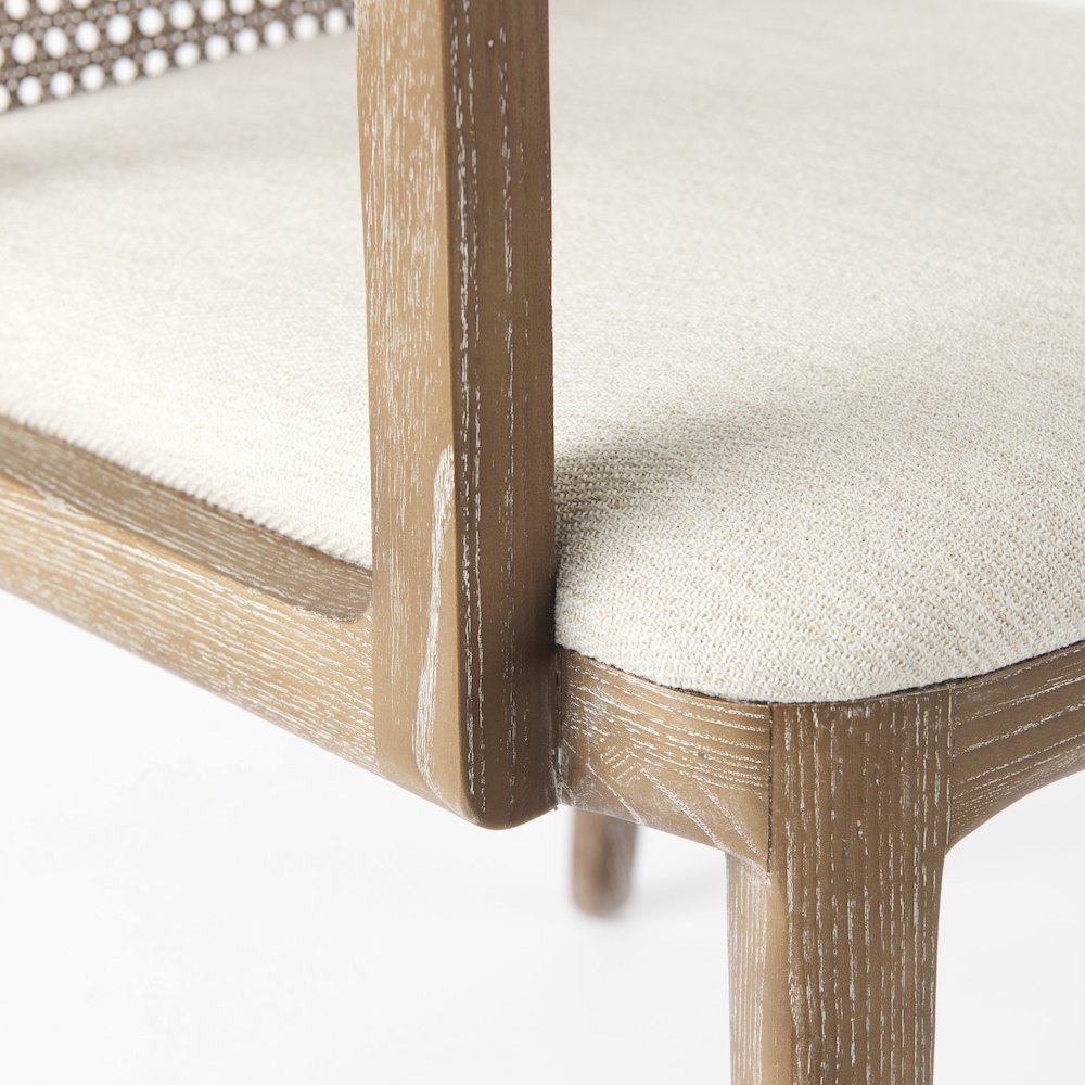 Light Brown Wood Cream Fabric Seat And Cane Back Dining Chair