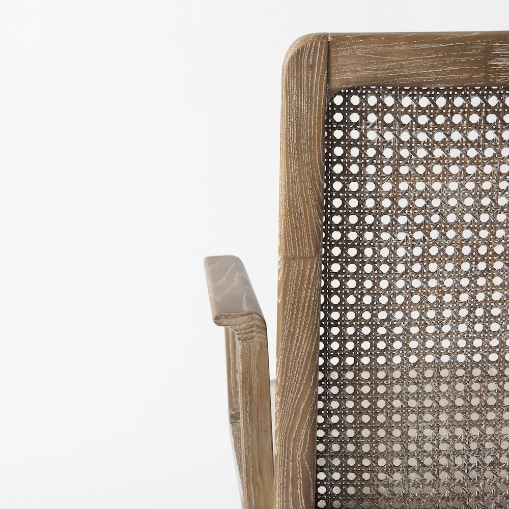 Light Brown Wood Cream Fabric Seat And Cane Back Dining Chair