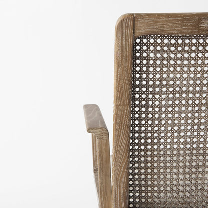 Light Brown Wood Cream Fabric Seat And Cane Back Dining Chair