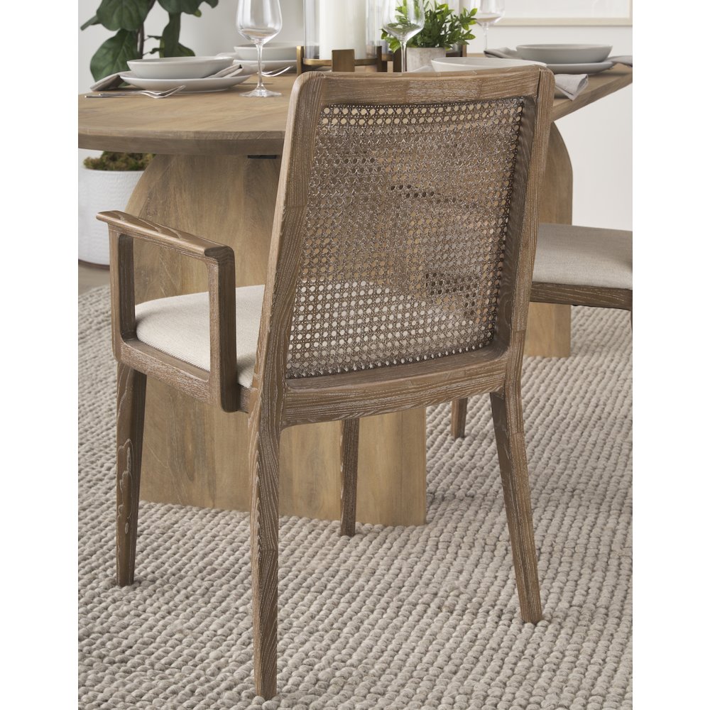 Light Brown Wood Cream Fabric Seat And Cane Back Dining Chair