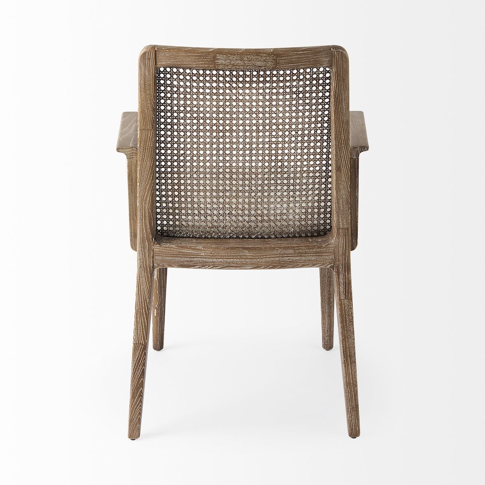 Light Brown Wood Cream Fabric Seat And Cane Back Dining Chair