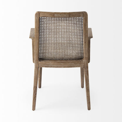 Light Brown Wood Cream Fabric Seat And Cane Back Dining Chair