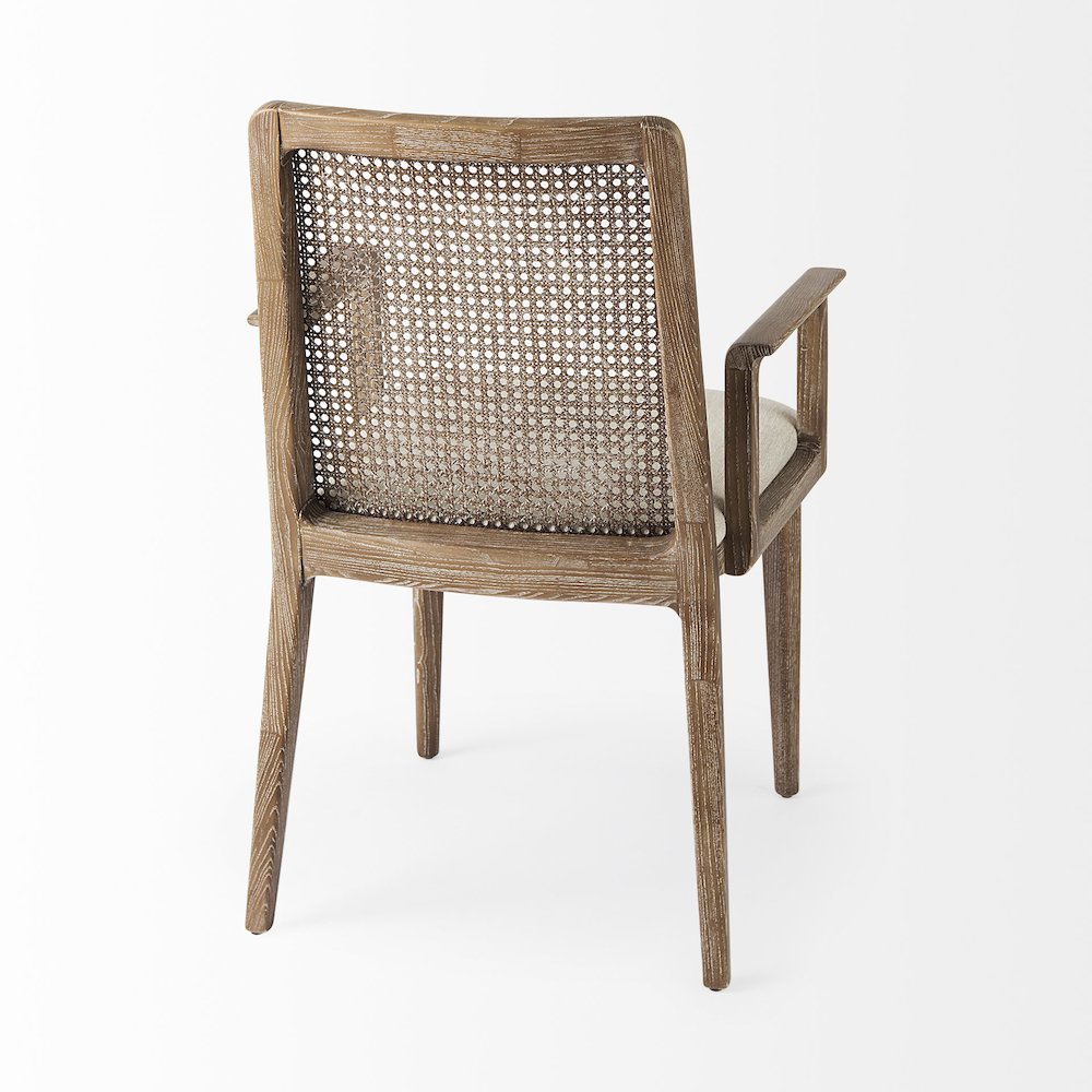Light Brown Wood Cream Fabric Seat And Cane Back Dining Chair