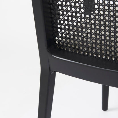 Black Wood Cream Fabric Seat And Cane Back Dining Chair
