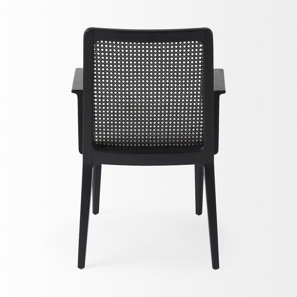 Black Wood Cream Fabric Seat And Cane Back Dining Chair
