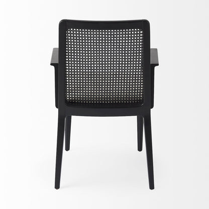 Black Wood Cream Fabric Seat And Cane Back Dining Chair