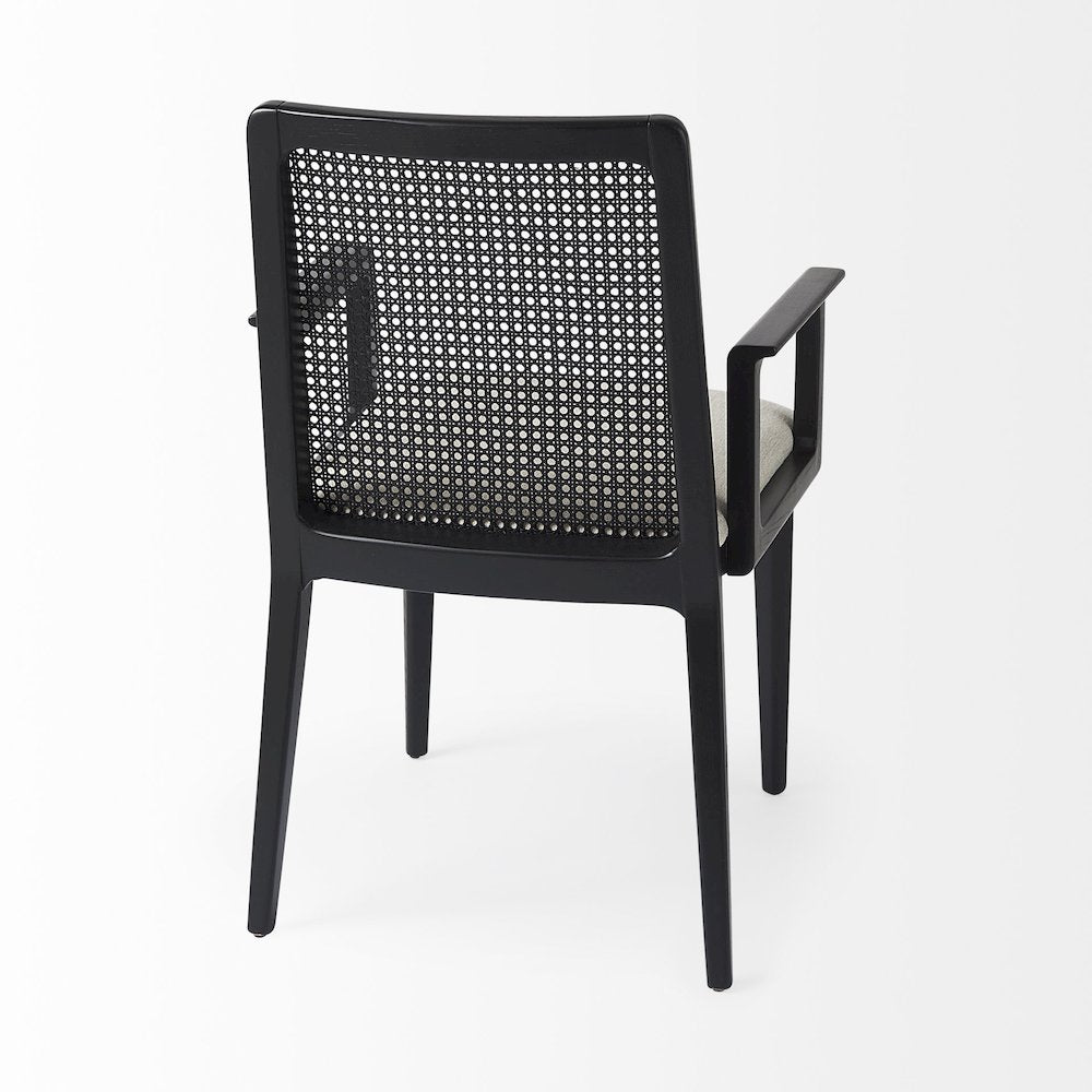 Black Wood Cream Fabric Seat And Cane Back Dining Chair
