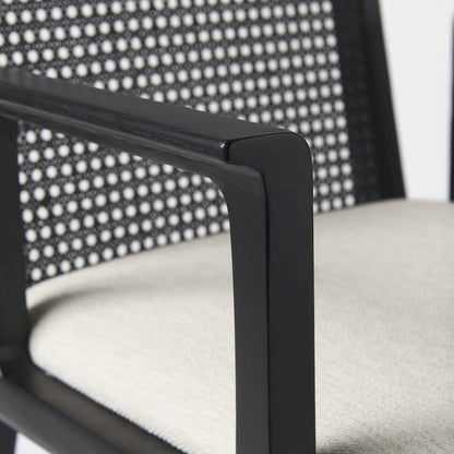 Black Wood Cream Fabric Seat And Cane Back Dining Chair